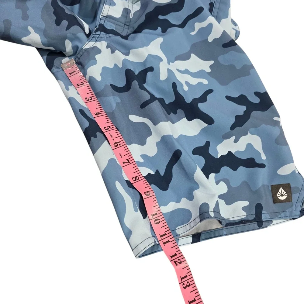 O'rageous Swim Short Mens Blue Small Camo‎ Print Beach 100% Polyester Drawstring